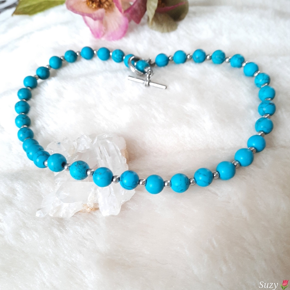 Turquoise Bead Necklace Bar and Ring Closure